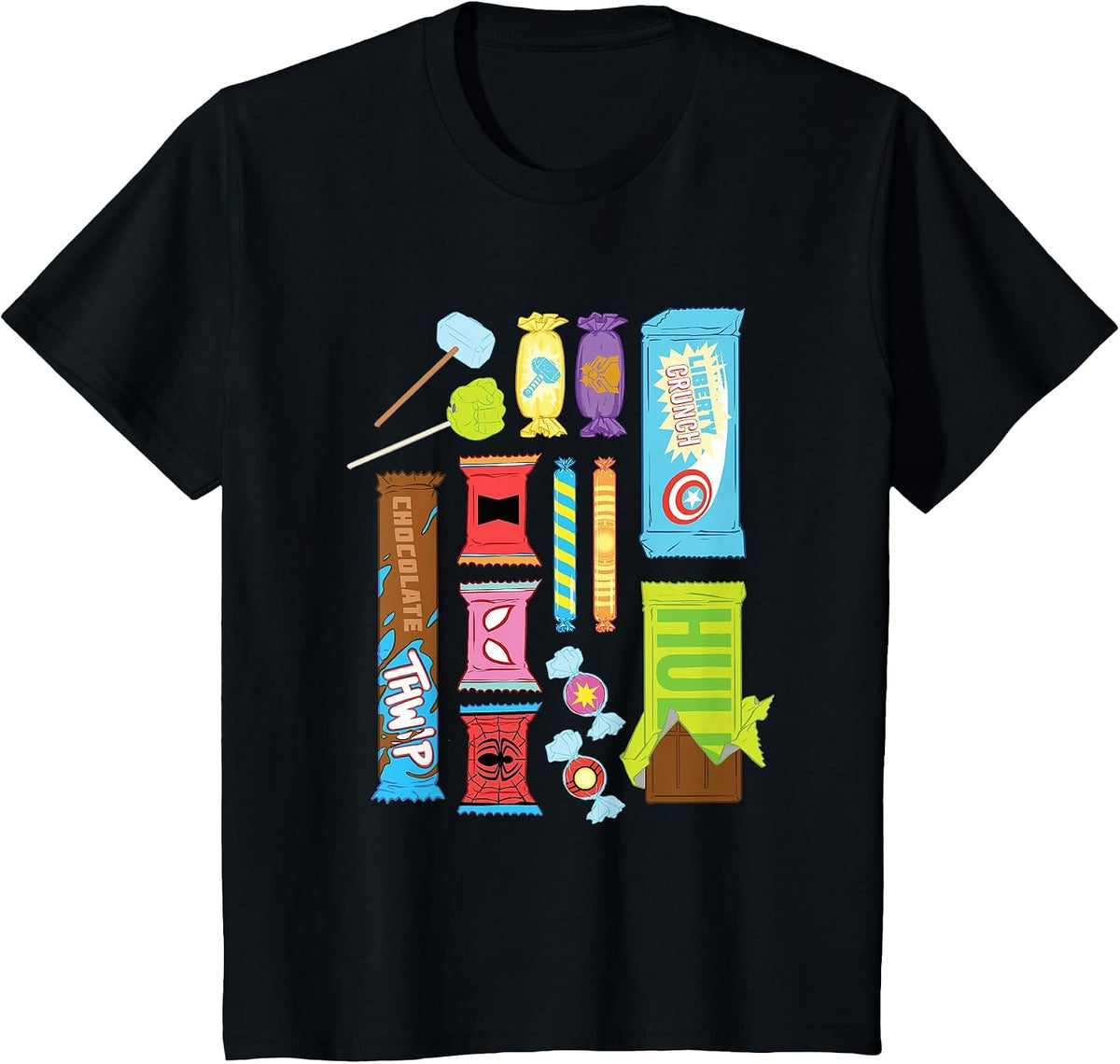 Marvel Classic Halloween Super Hero Candy Assortment Retro T-Shirt - Black
