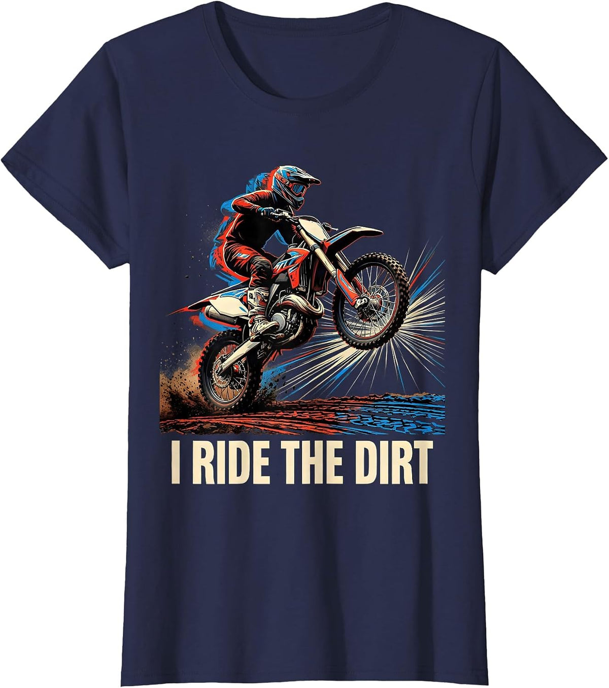 Women's I Ride The Dirt Futurist Dynamism Dirt Bike Motocross Rider T-Shirt - Navy Blue