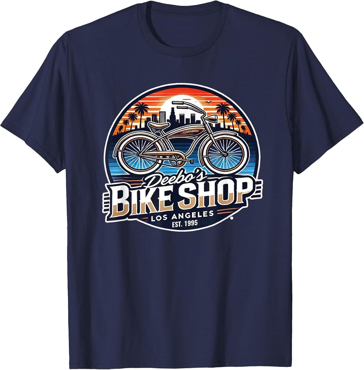 Deebo's Bike Shop Rentals of Beach Cruisers from the 90s T-Shirt - Navy Blue