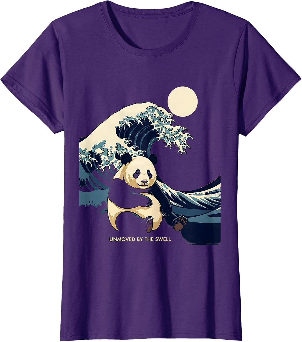Women's Unmoved By The Swell Flat Vector Japanese Art Panda Surfing T-Shirt - Purple