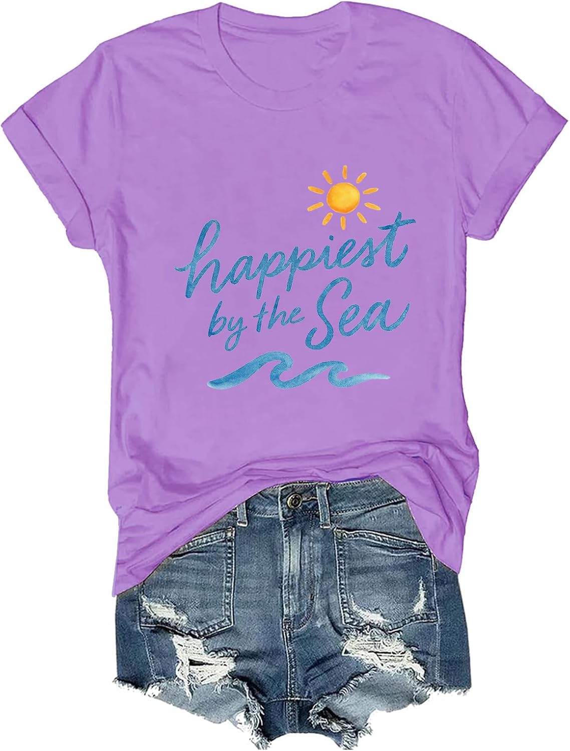 Happiest by the Sea Shirt Coastal Summer Sun Shine Beach Sea Lover T-Shirt - Purple