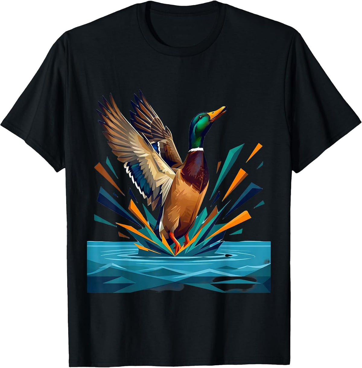Men's Mallard Duck Bursting Through Water Splash T-Shirt - Black