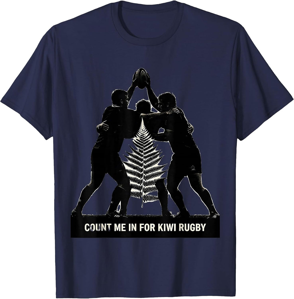 Count Me In For Kiwi Rugby Silhouette Rugby Fan New Zealand T-Shirt - Navy Blue