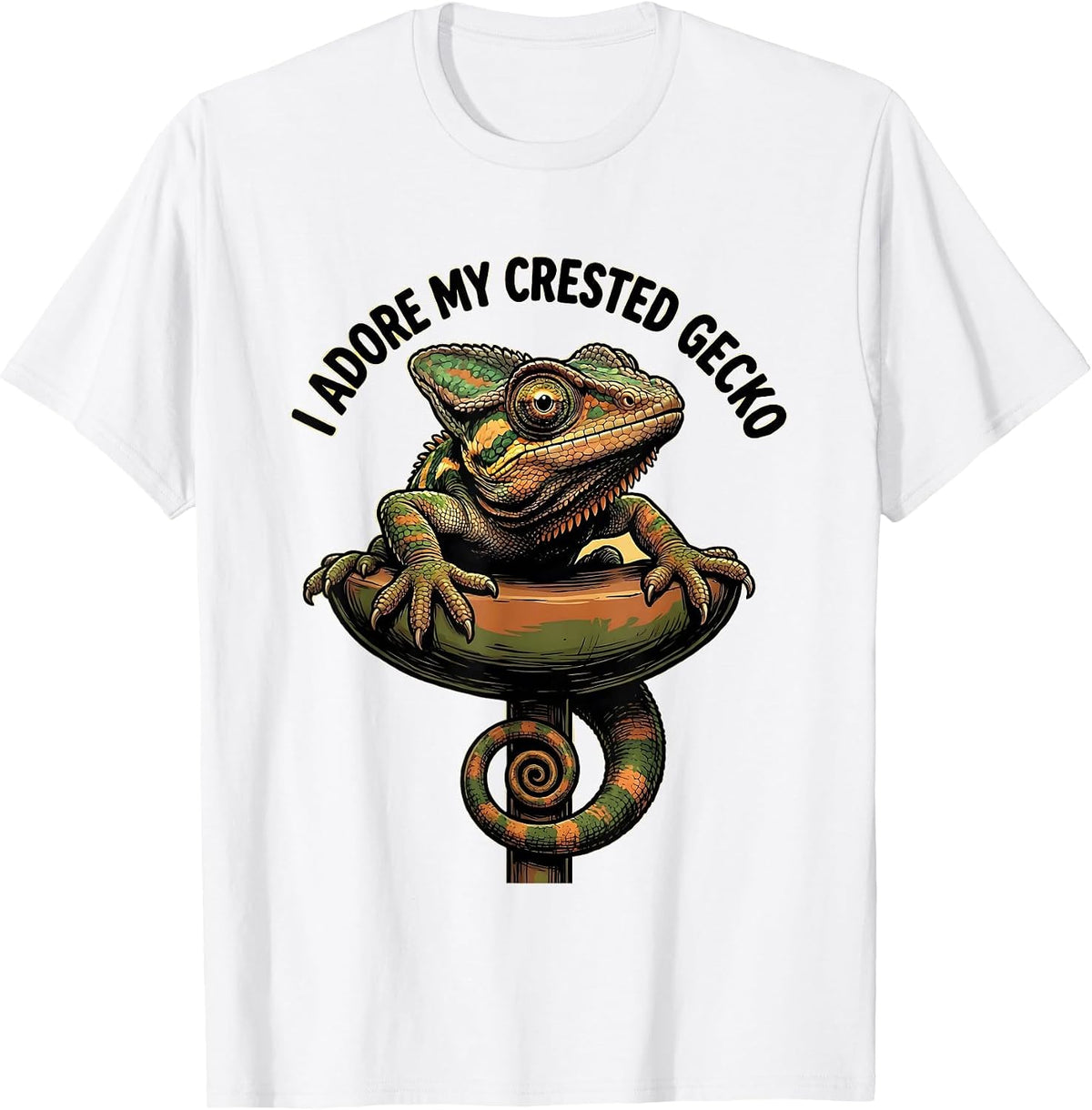 Men's I Adore My Crested Gecko Cute Cartoon Reptile Lover Novelty T-Shirt - White