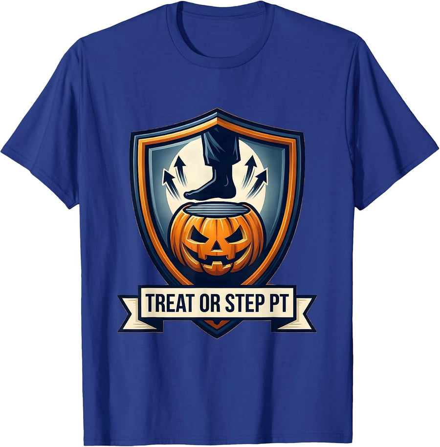 Treat Or Step PT Halloween Physical Therapy Rehab Team Humor T-Shirt - Royal Blue