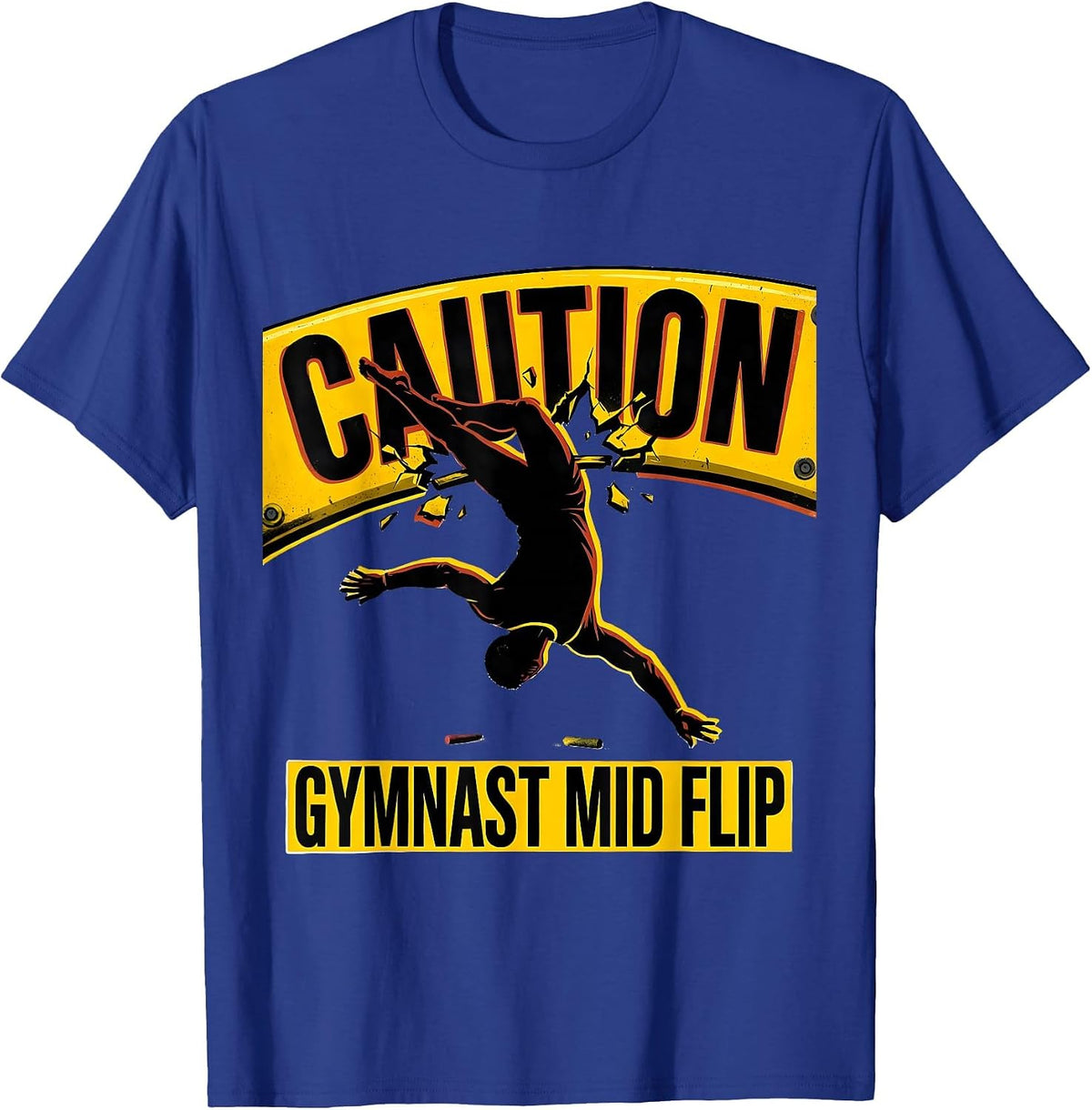 Men's Caution Gymnast Mid Flip Funny Gymnastics Gift Kids Youth T-Shirt - Royal Blue