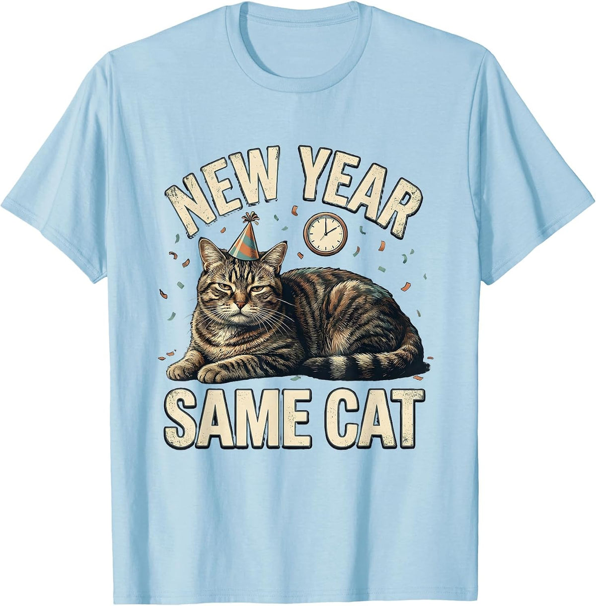 Men's New Year Same Cat Funny Distressed Cat Lover Humor T-Shirt - Baby Blue