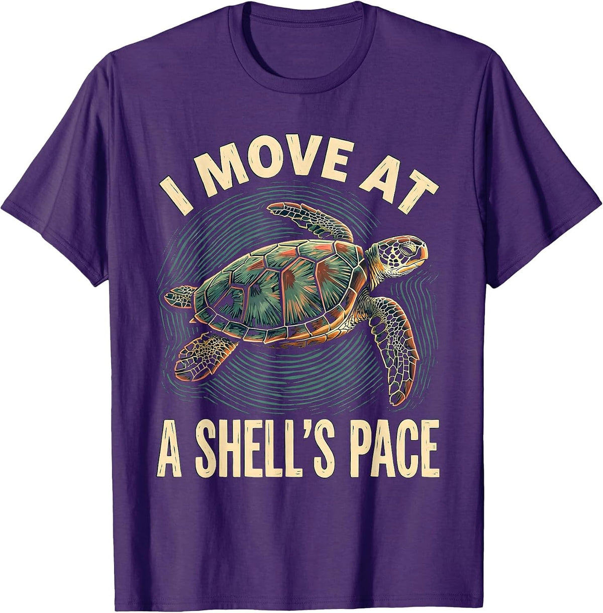 I Move At A Shell's Pace Linocut Sea Turtle Lover Gift T-Shirt - Purple