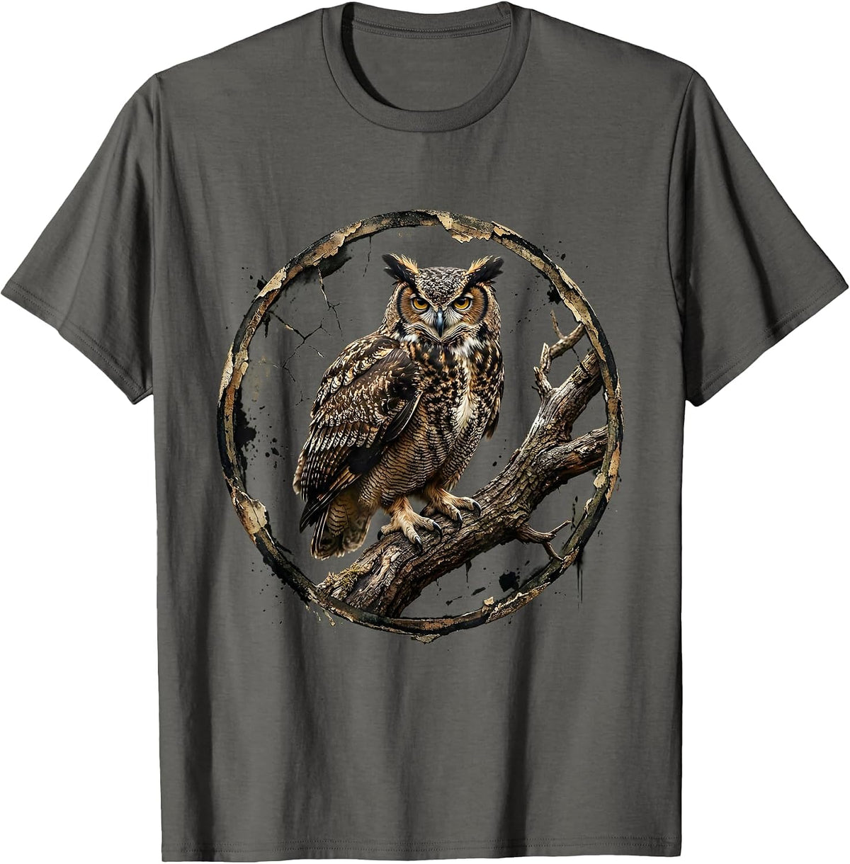 Men's Camo Owl Perched on Branch Nature Design T-Shirt - Asphalt Grey