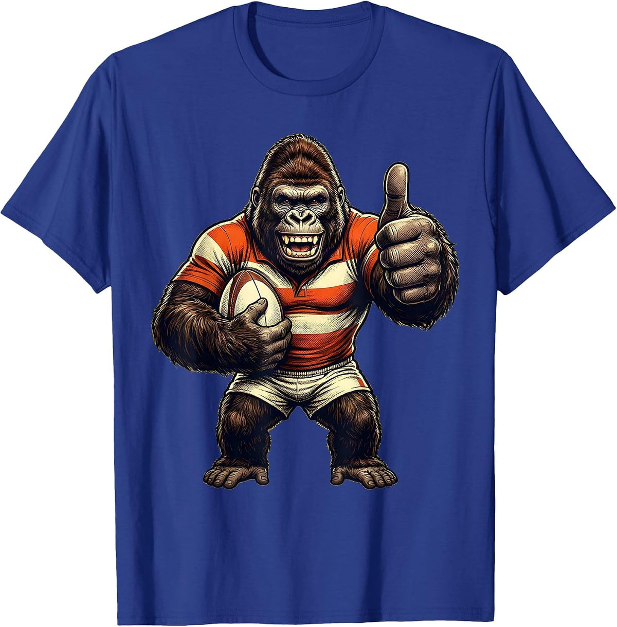 Gorilla Rugby Player Graphic Tee T-Shirt - Royal Blue