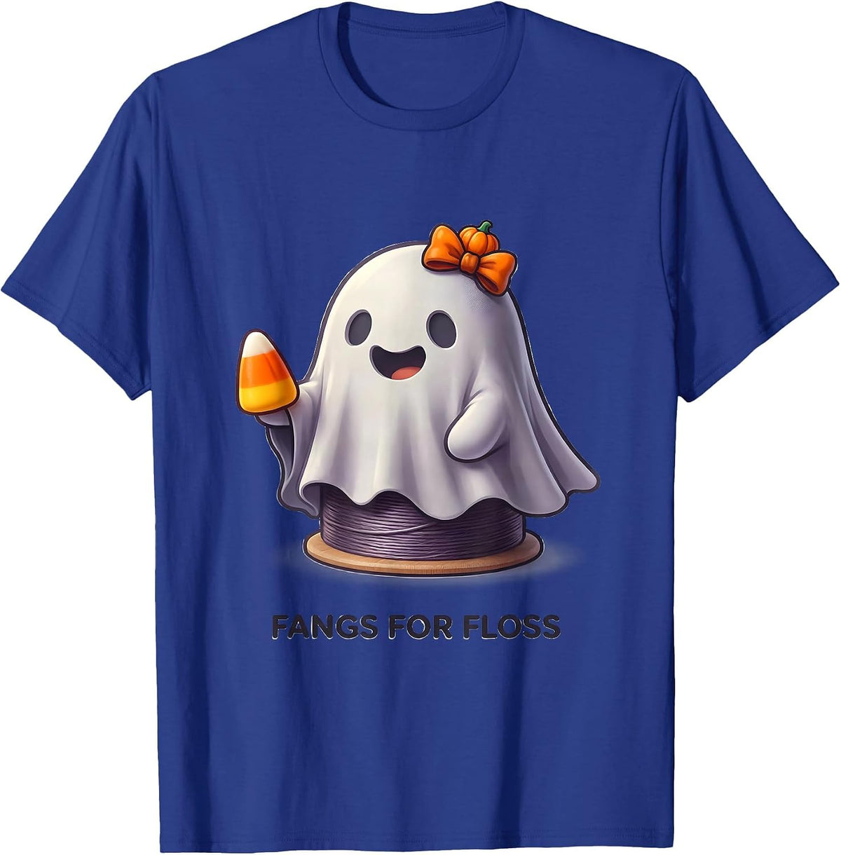 Men's Fangs For Floss Cute Kawaii Halloween Dental Hygienist Humor T-Shirt - Royal Blue