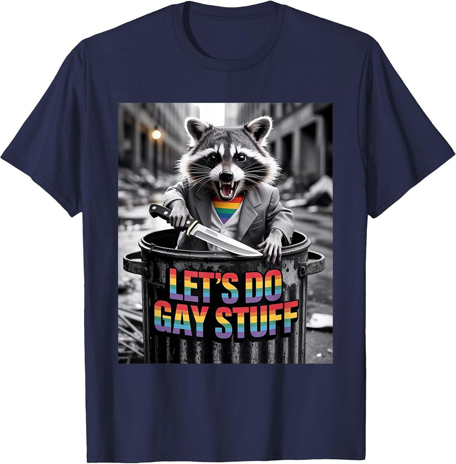 Raccoon Funny Gay Pride Month 2025 Rainbow Pride Parade T-Shirt - Navy Blue