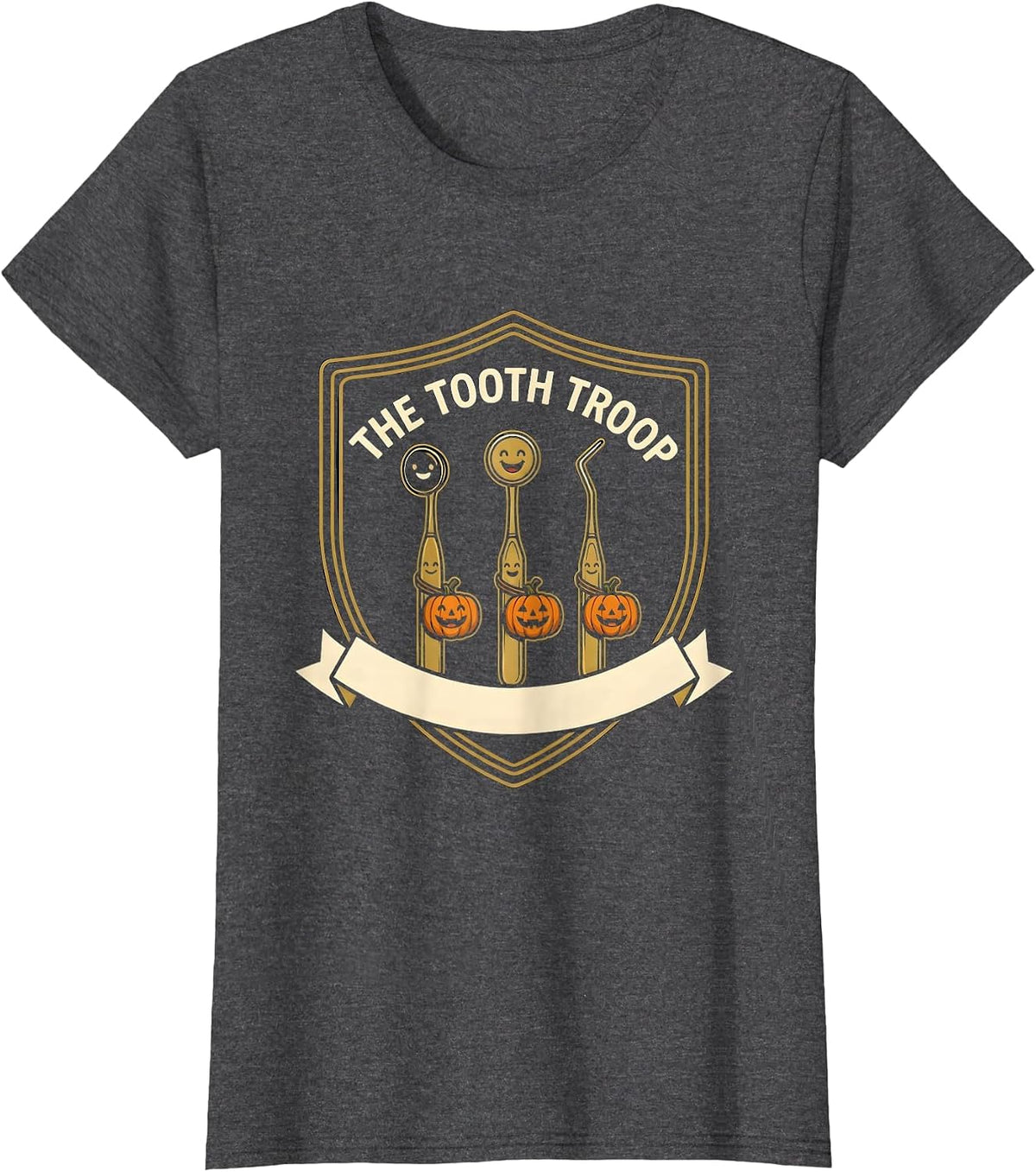 Women's The Tooth Troop Funny Dental Hygienist Halloween Fall Humor T-Shirt - Dark Heather Grey