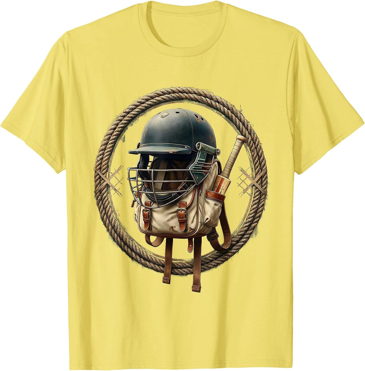 Men's Cricket Life Back to School Helmet Bag Design T-Shirt - Lemon Yellow