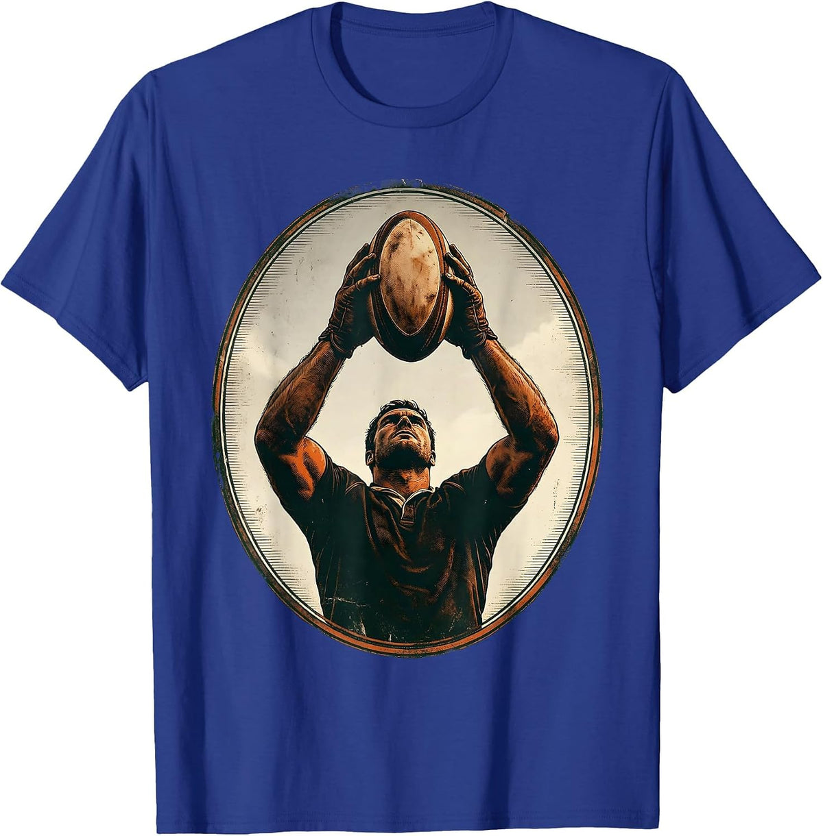 Rugby High Ball Catch Graphic Design T-Shirt - Royal Blue