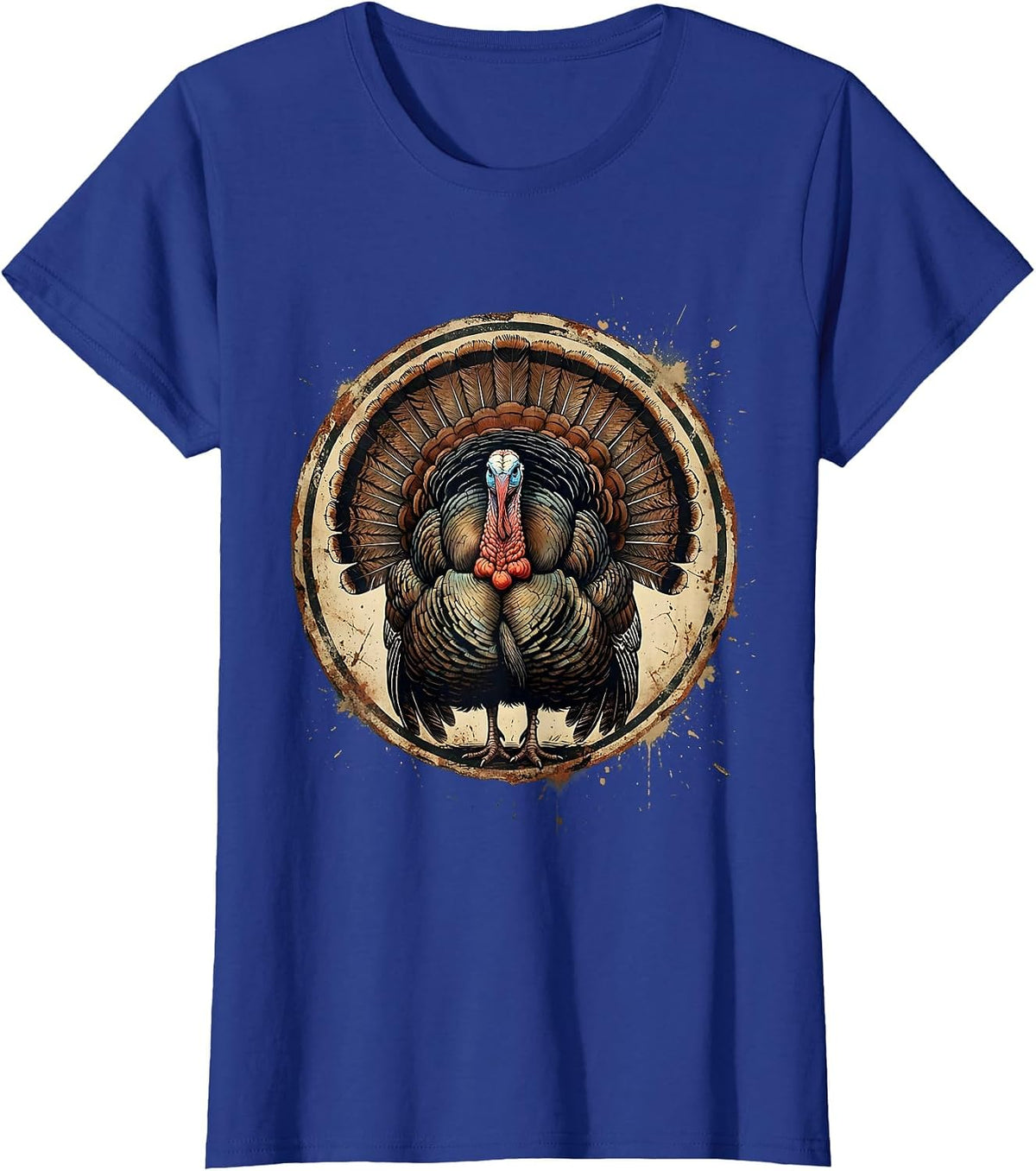 Women's Turkey Fan Spread Full Strut Hunting Illustration T-Shirt - Royal Blue