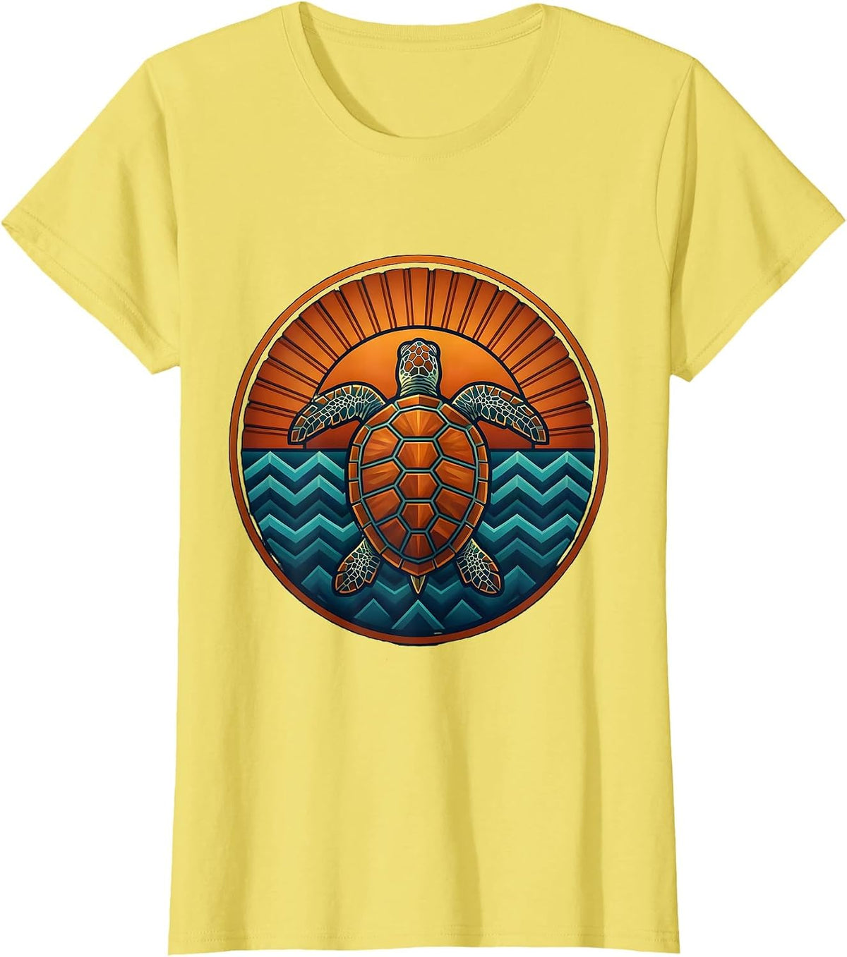 Women's Turtle Floating on Calm Ocean at Sunset T-Shirt - Lemon Yellow