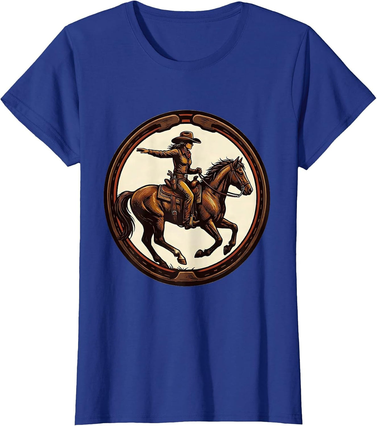 Women's Cowgirl Shooing Badge Western Rodeo Pride T-Shirt - Royal Blue