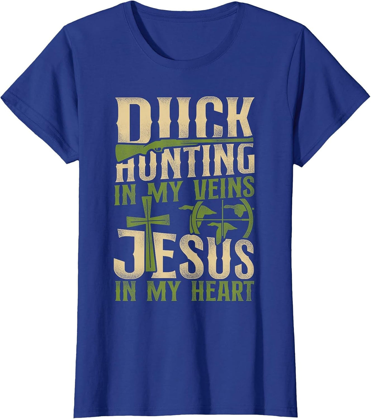 Duck Hunting Hunter Jesus Faith Christian Vintage Duck T-Shirt - Royal Blue