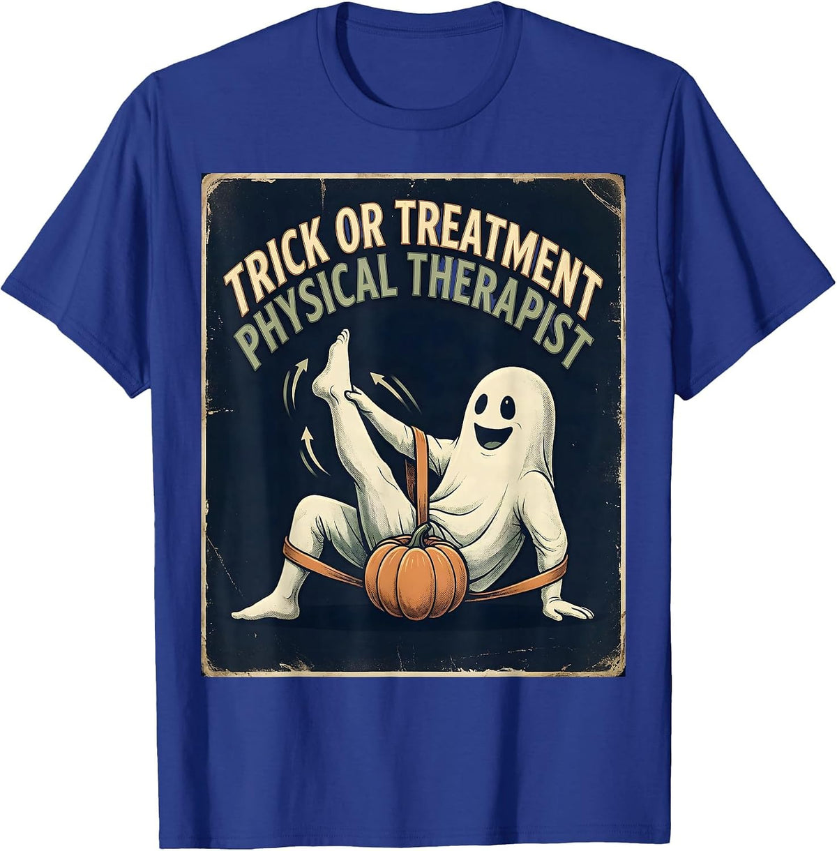 Men's Trick Or Treatment Physical Therapist Vintage Halloween PT T-Shirt - Royal Blue