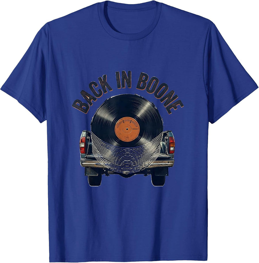 Back In Boone Rubber Stamp Retro Music Lover Vibes T-Shirt - Royal Blue