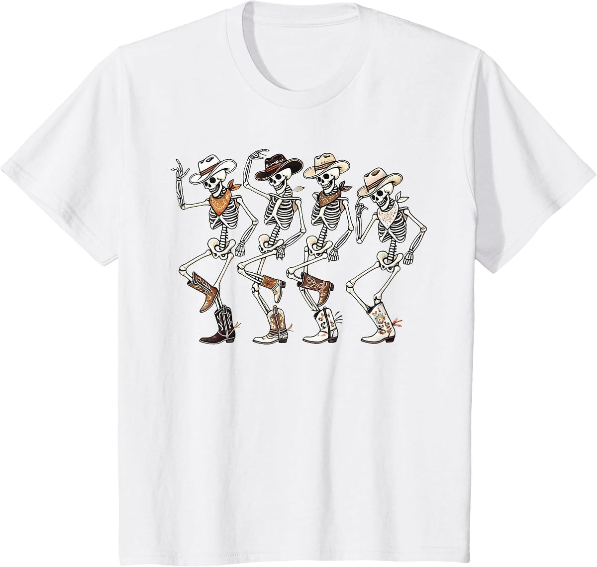 Dancing Skeleton Cowboys Western Country Rodeo Halloween Tees T-Shirts Men Women - White