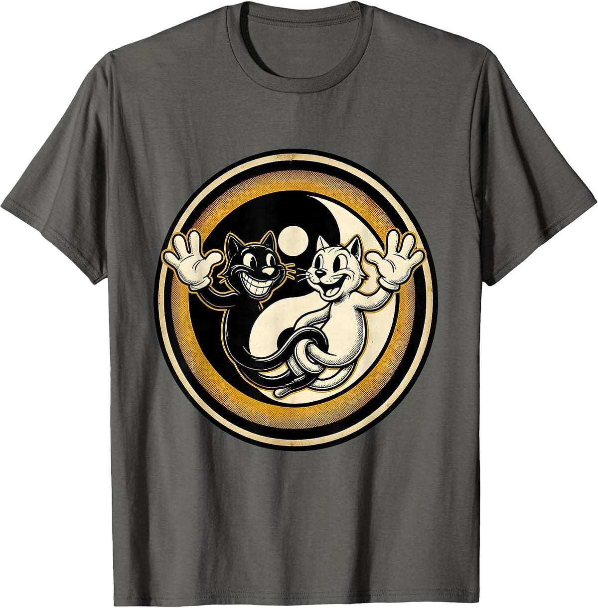 Karma Is A Cat Yin Yang Silhouette Design T-Shirt - Asphalt Grey