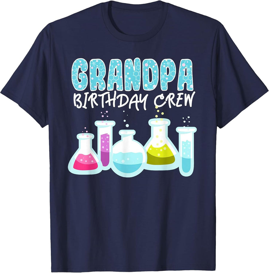 Grandpa Birthday Crew Science Theme Birthday Party Science T-Shirt - Navy Blue