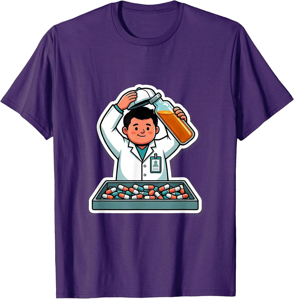 Cute Pharmacy Technician Sticker Style Occupational Humor T-Shirt - Purple