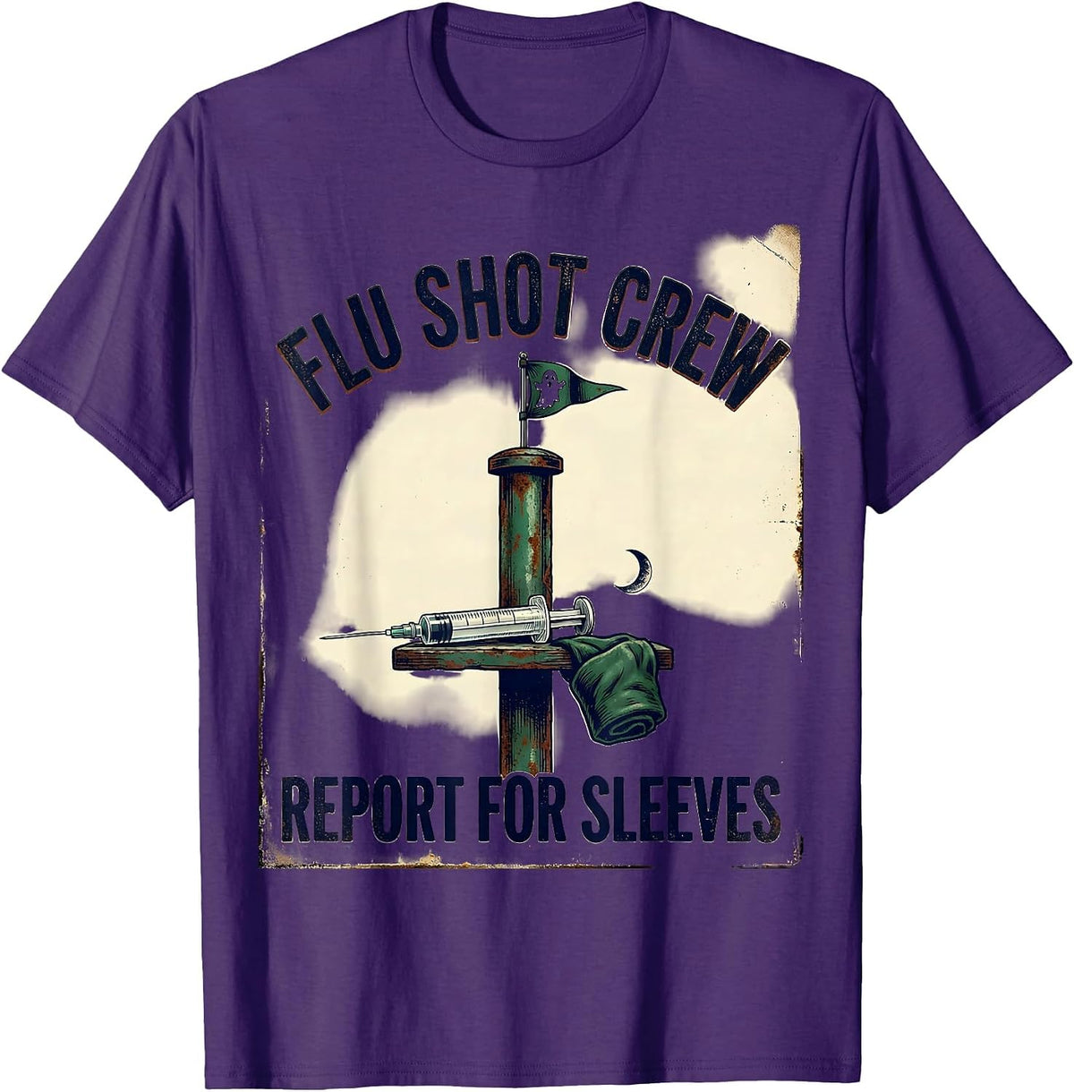 Flu Shot Crew Report For Sleeves Vintage Nurse Ghost T-Shirt - Purple