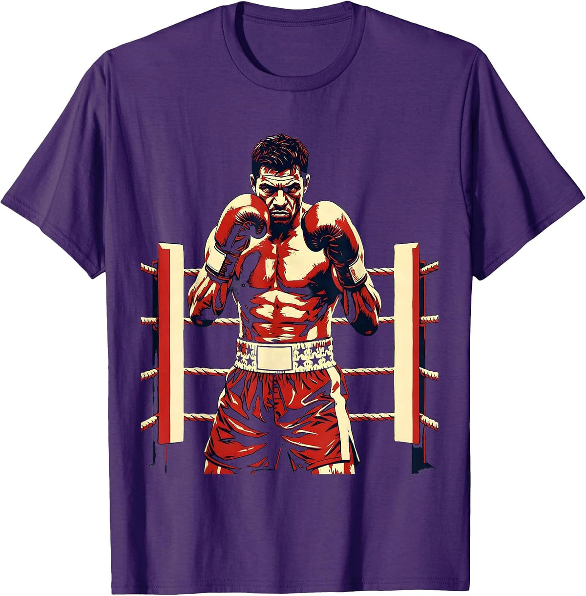 USA Boxer Raised Fists Boxing Ring Graphic T-Shirt - Purple
