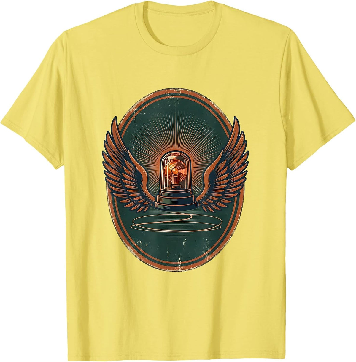 Men's Vintage EMS Badge Rotating Beacon Light Paramedic Gift T-Shirt - Lemon Yellow