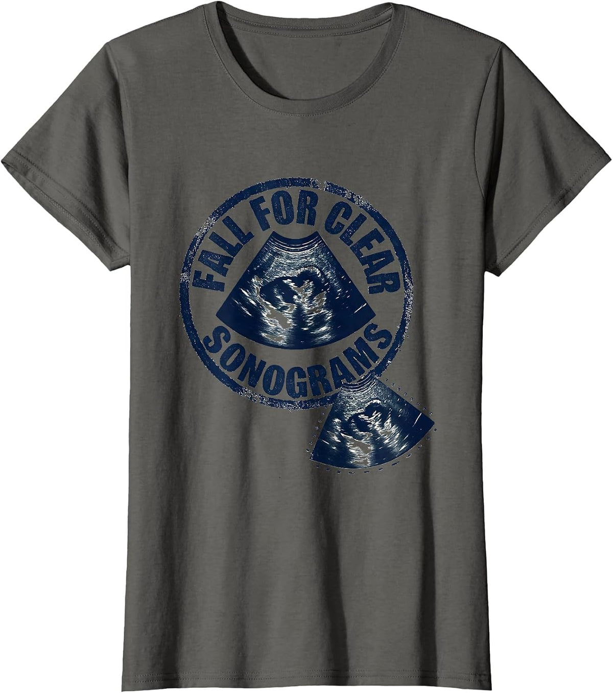 Women's Fall For Clear Sonograms Rubber Stamp Ultrasound Tech T-Shirt - Asphalt Grey