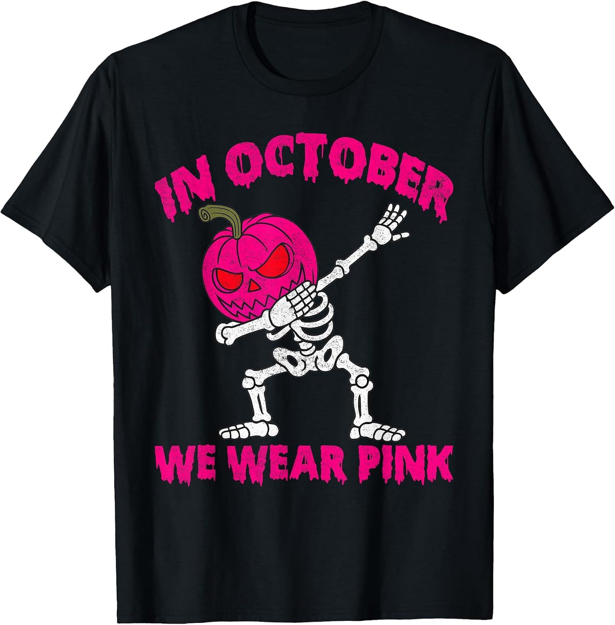 in October We Wear Pink Breast Cancer Pumpkin Halloween Boys T-Shirt - Black