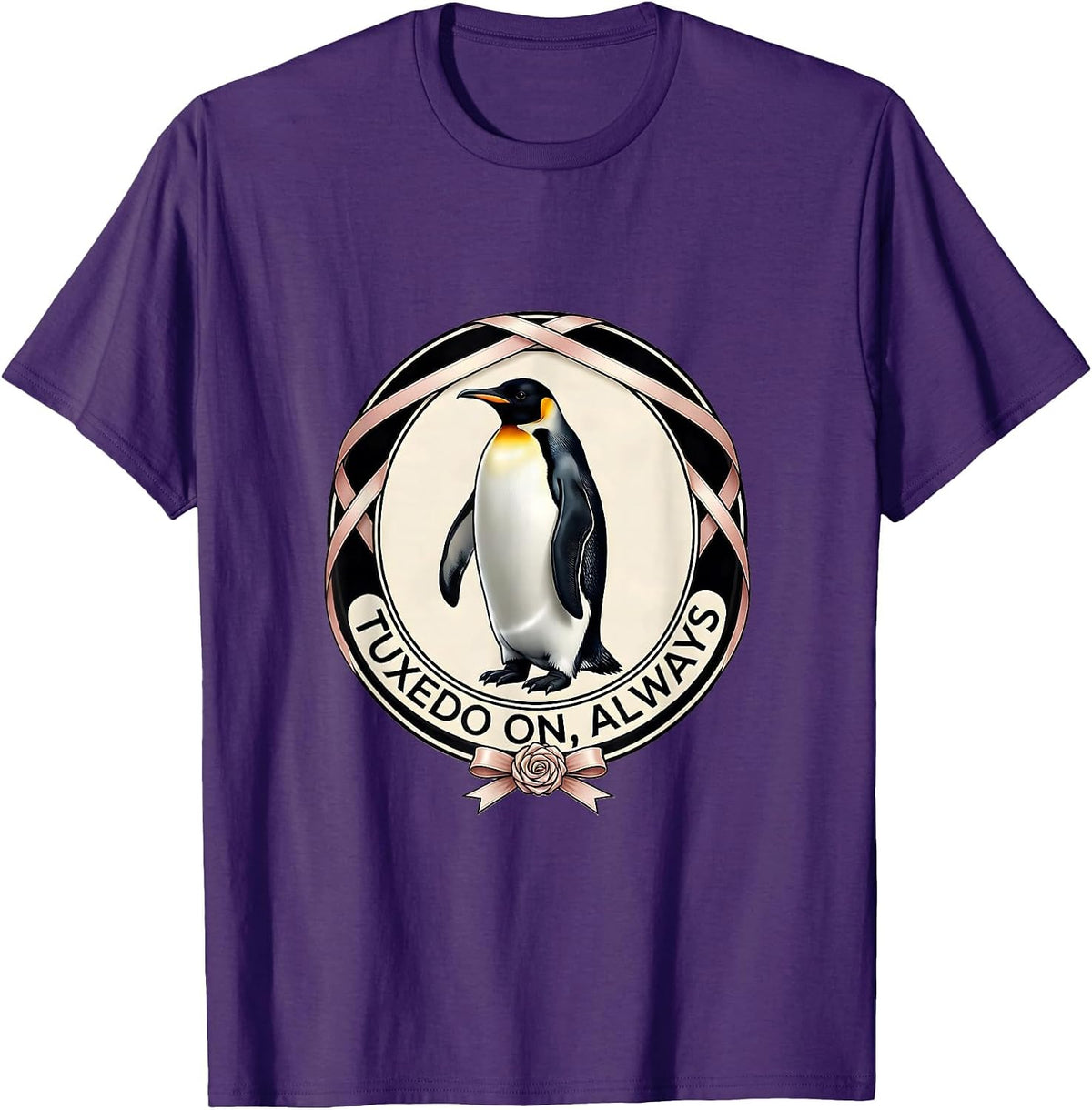 Tuxedo On Always Funny Penguin Design T-Shirt - Purple