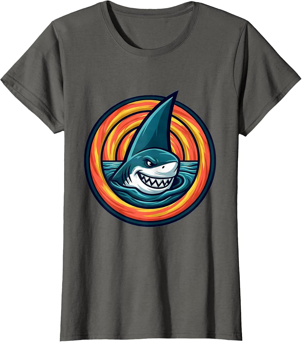 Women's Boys Tie Dye Shark Fin Color Wave Graphic T-Shirt - Asphalt Grey