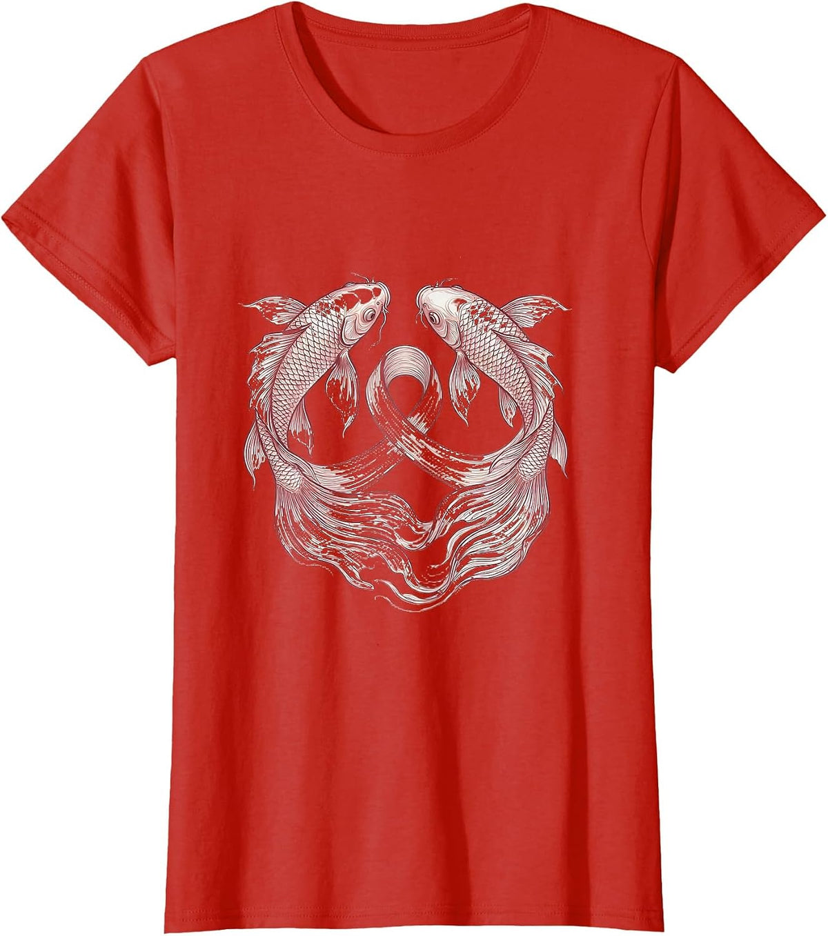 Koi Fish Pink Ribbon Breast Cancer Awareness T-Shirt - Red