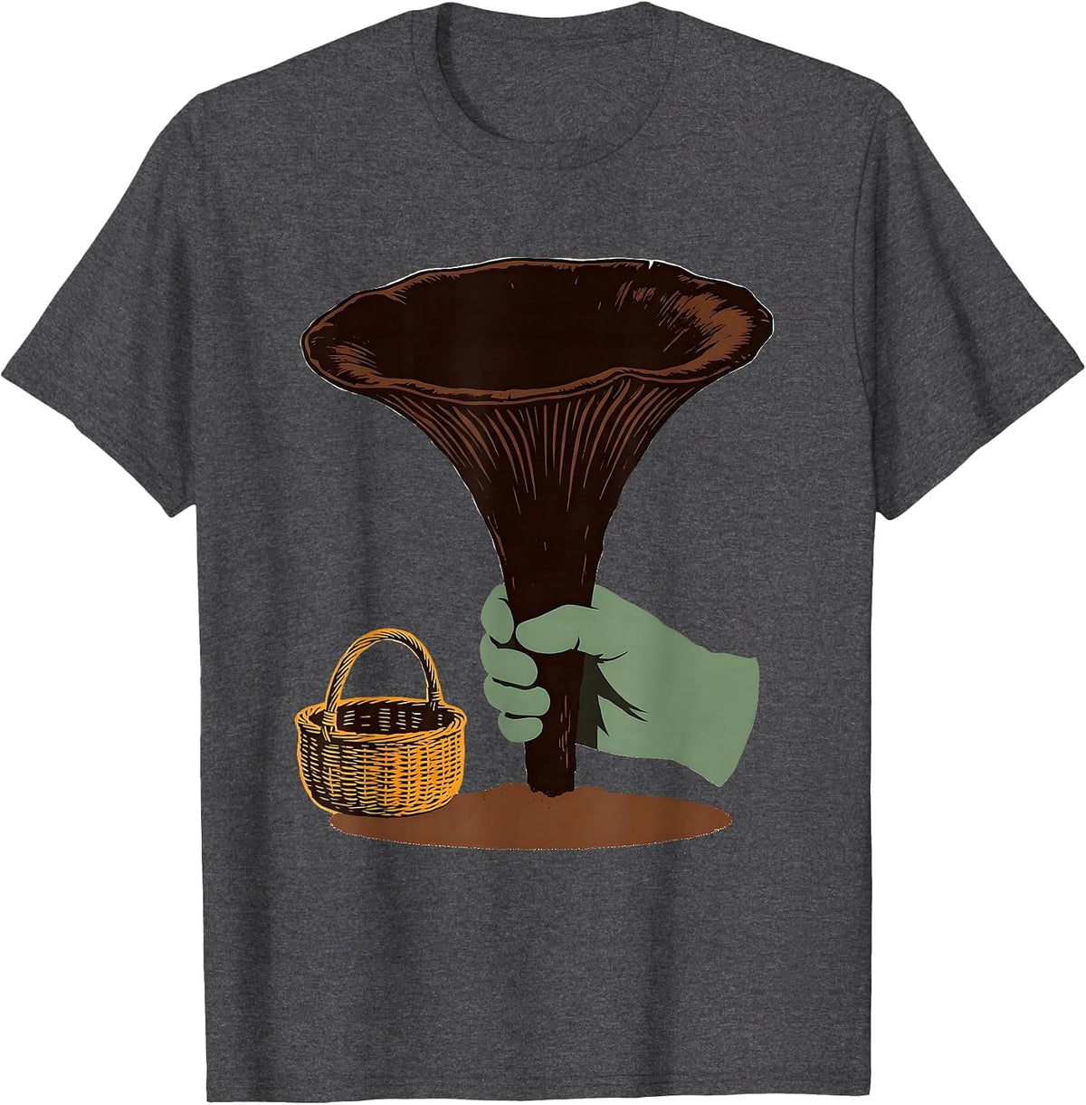 Men's Oversized Trumpet Mushroom Screenprint Retro Forager T-Shirt - Dark Heather Grey