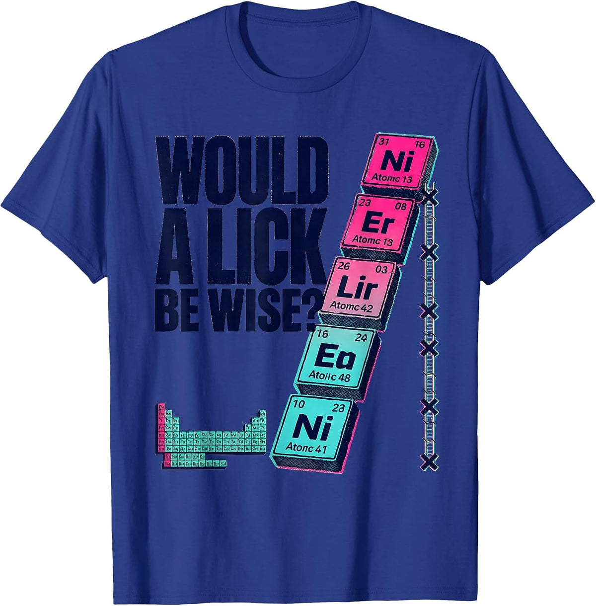 Men's Would A Lick Be Wise? Funny Periodic Table Chemistry Teacher T-Shirt - Royal Blue