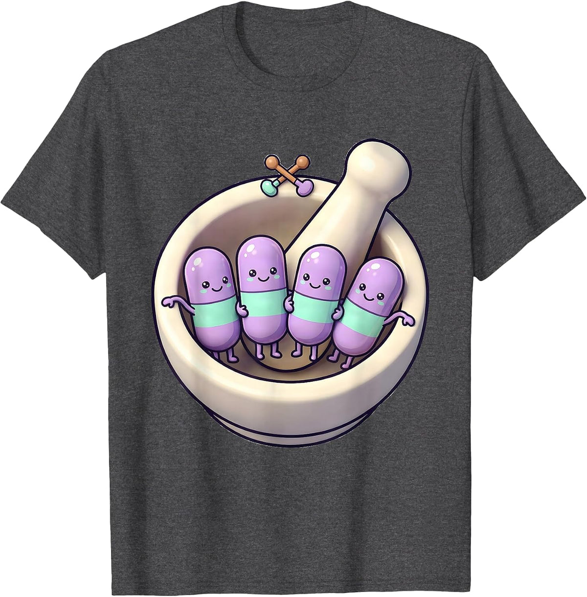 Kawaii Pharmacy Tech Mortar Bowl Cute Humor T-Shirt - Dark Heather Grey