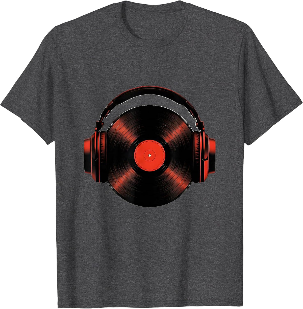 DJ Headphones Vinyl Record Minimalist Old School Hip Hop T-Shirt - Dark Heather Grey
