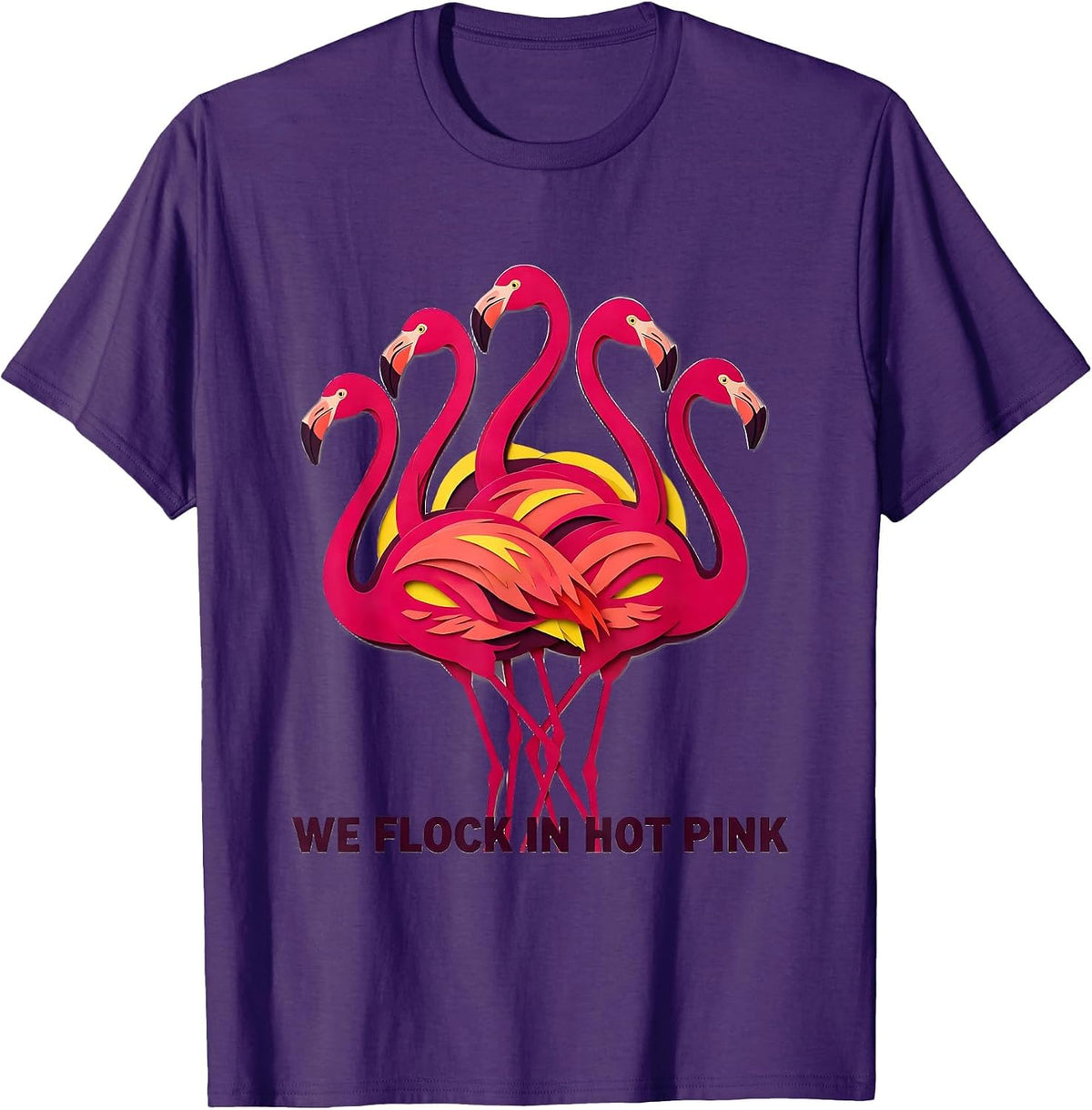 We Flock In Hot Pink Funny Pink Flamingo Bird Lover Summer T-Shirt - Purple