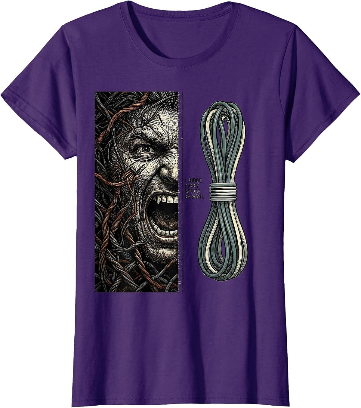 Women's I Judge Every Splice On Sight Funny Electrician Skeleton T-Shirt - Purple
