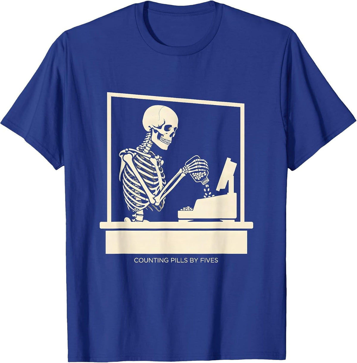 Counting Pills By Fives Skeleton Pharmacy Technician T-Shirt - Royal Blue