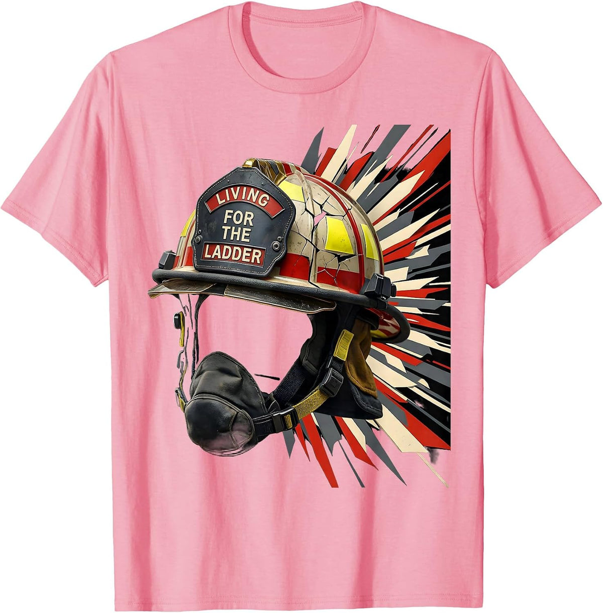 Men's Living for the Ladder Firefighter Graphic Design T-Shirt - Pink