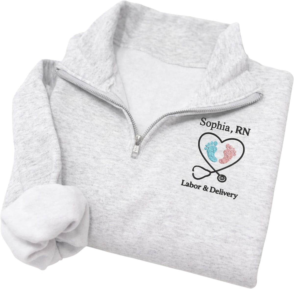 Chillever Custom Embroidered Profession Quarter Zip Sweatshirt, Personalized Workwear for Office, Clinic, Professional Gifts