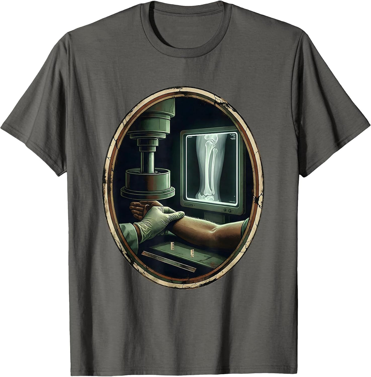 Men's Radiology Tech Vintage Gloved Hand X-Ray Humor T-Shirt - Asphalt Grey