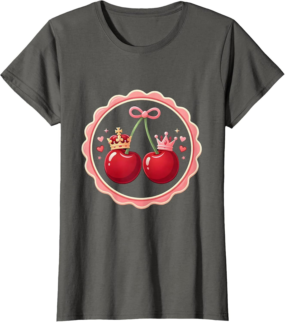 Women's King and Queen Chess Pieces Couples Matching Design T-Shirt - Asphalt Grey