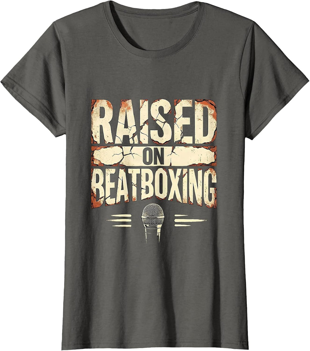 Women's Raised On Beatboxing Distressed Vintage 90s Hip Hop Rap T-Shirt - Asphalt Grey