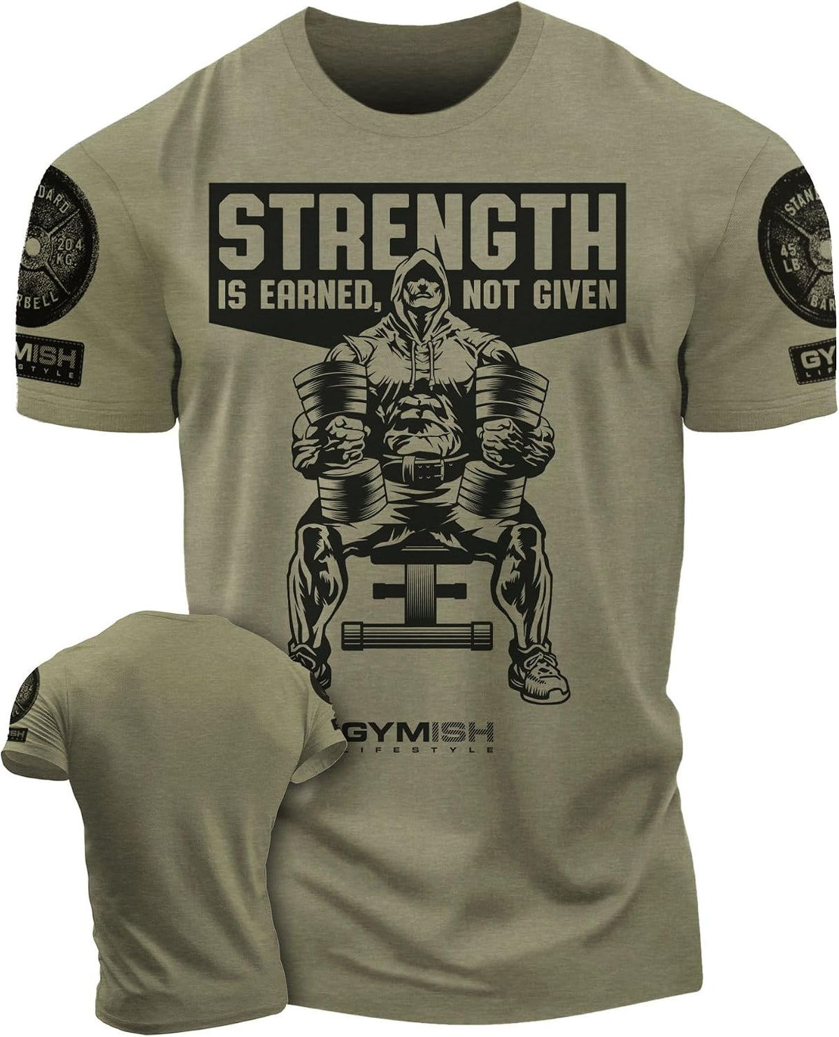 Strength Earned Men's Strength Training T-Shirt for Gym Weightlifting - 1. Strength Earned Military Green Branded